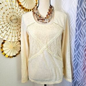 Skies Are Blue | Ivory Cream Lace Overlay Long Sleeve Top | Size M